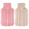 2 Pieces Hot Water Bottle Cover Soft Cover Only Knitted Hot Water Bottle Sweater for Winter Hot Compress and Cold Therapy, Menstrual Cramps, Neck, Shoulder Pain Relief(Pink, Khaki)