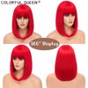 Red Bob Wigs for Women Short Bob Wig with Bangs Yaki Straight Synthetic Wig Christmas Wigs Natural Looking for Daily Use Party Halloween and Cosplay