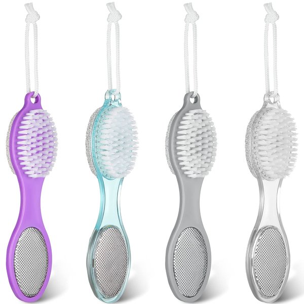 4 Pieces 4 in 1 Pumice Stone for Feet Foot File Callus Remover Pedicure Tool Foot Scrubber Brush for Pedicure Pumice Functional Foot Scrubber Pedicure Foot File for Women Men Dry and Wet Foot Care