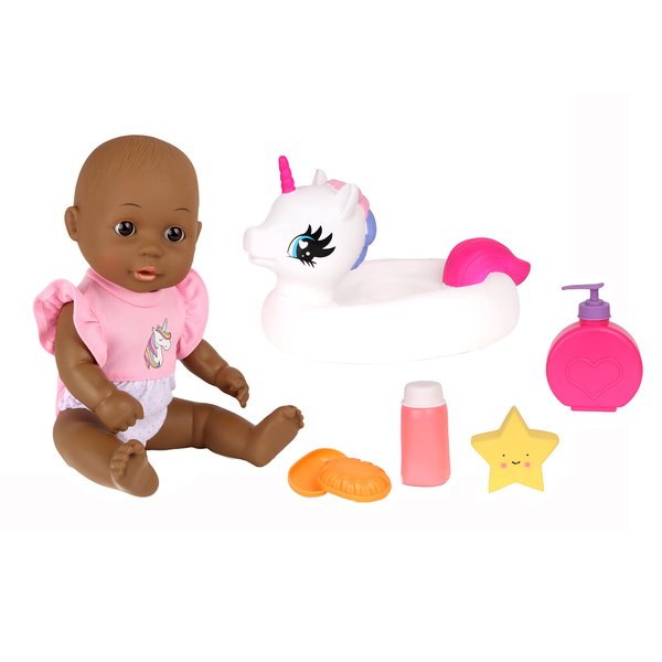 Gigo Dream Collection Bath Time 12' Baby Doll with Unicorn Floatie - African American in Gift Box