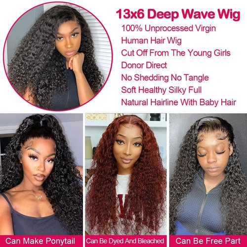 28 inch 13x6 HD Deep Wave Lace Front Wigs Human Hair 180% Density Glueless Deep Curly Human Hair Wigs for Women Pre Plucked With Baby Hair Glueless Water Wave Lace Frontal Wig