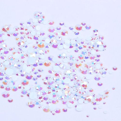 Mixed 1000pcs 2-6mm White AB Resin Nail Rhinestones 3D Non Hotfix Glitter Round Flatback Nail Stones Strass Gems Diamonds DIY Nail Art Decoration (05 White AB)