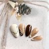 24 Pcs Almond Press on Nails Fall Fake Nails Brown White Medium False Nails with Leaf Designs Full Cover Glossy Acrylic Glue on Nails Autumn Thanksgiving Stick on Nails for Women Manicure DIY