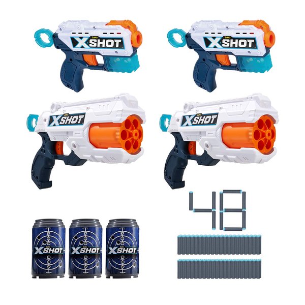XShot Excel Double Kickback Double Reflex 6 Foam Dart Blaster Combo Value Pack (48 Darts, 3 Cans) by ZURU, 36354