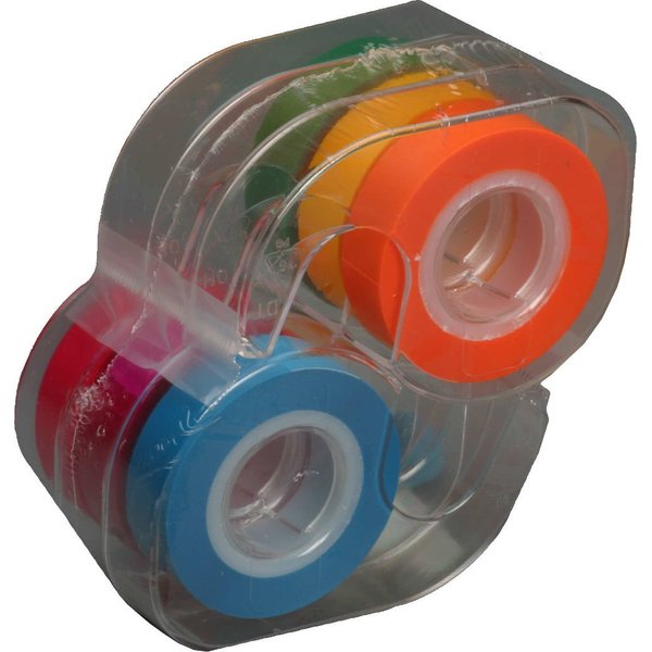 Lee Products Removable Highlighter Tape, 1 Roll of Each of 6 Fluorescent Colors, 1/2-Inch Wide with Dispenser (19188), 20 Yd