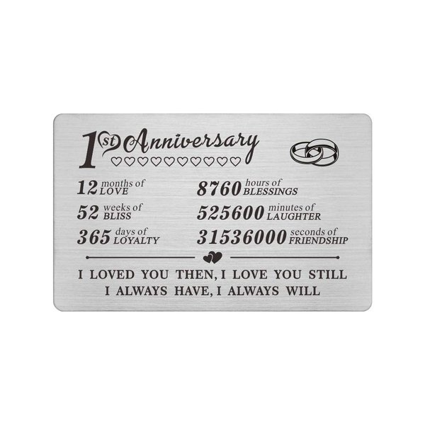 DEGASKEN 1 Year Anniversary Wallet Card Gifts for Boyfriend Girlfriend Husband Wife, First 1st Wedding Anniversary Card Gift for Him Men Her Women
