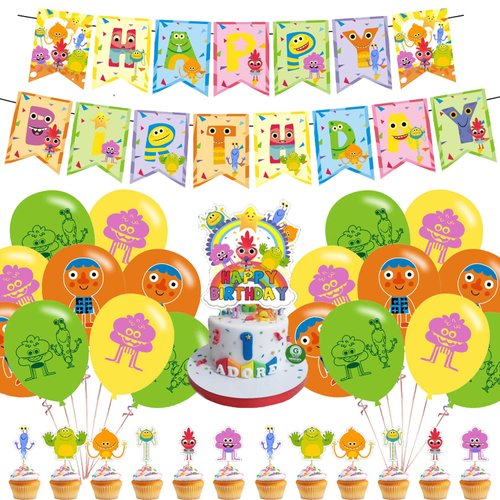 Super Songs Birthday Party Decorations, Cartoon Kids Songs Party Supplies with Happy Birthday Banner, Cupcake Cake Toppers, Balloons for Kids Birthday Party Baby Shower Decorations