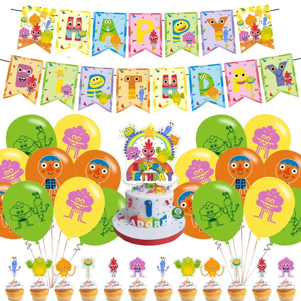 Super Songs Birthday Party Decorations, Cartoon Kids Songs Party Supplies with Happy Birthday Banner, Cupcake Cake Toppers, Balloons for Kids Birthday Party Baby Shower Decorations