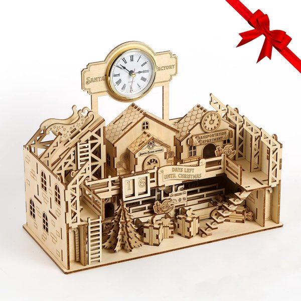 UGUTER 3D Wooden Puzzle Santa's Workshop House Model Kit DIY Home Decoration Stunning Easter Christmas Birthday Gifts for Adults and Teens (Santa’s Factory)