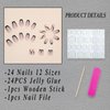 ROFIBUT French Tip Press on Nails Medium Square Fake Nails Silver Line Black Glitter Stripe Design Full Cover Glue on Nails Glossy Coffin Artificial Acrylic Nails for Women Girls DIY Manicure 24Pcs