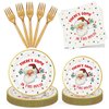Lounsweer 96 Pcs Christmas Party Supplies Paper Plates and Napkins Disposable Dinnerware Set Include Christmas Plates Napkins Forks for Xmas Holiday Table Decorations 24 Guests(Santa Claus)