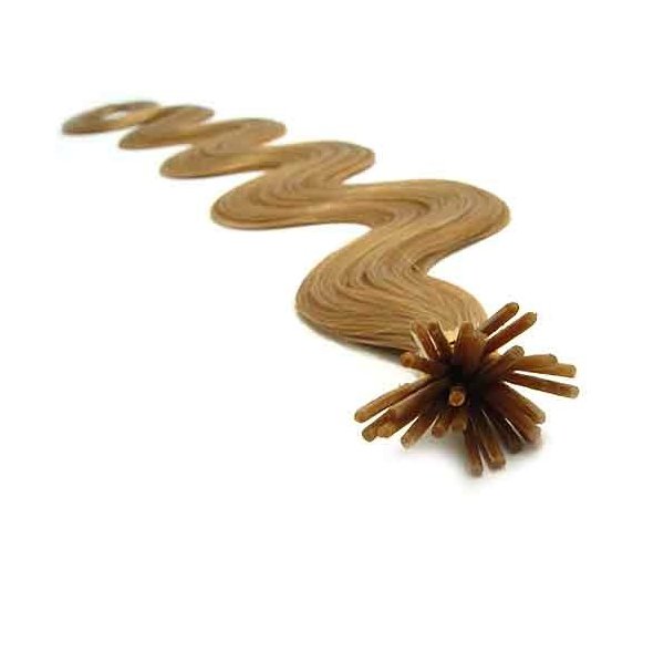 25 Strands Wavy Body Wave Micro Ring Links Locks Beads Keratin Stick I Tipped Pre Bonded Human Hair Extensions Color (# 16 Honey Blonde)