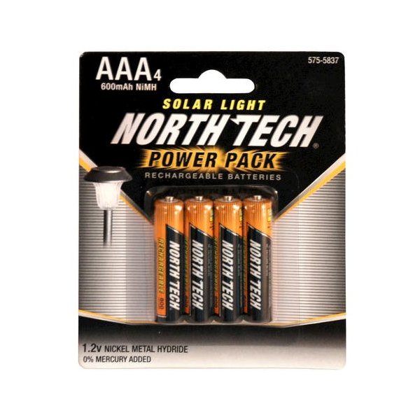 Solar Light Rechargeable Batteries, Power Pack of 4 AAA 1.2v, 600mAh NiMH