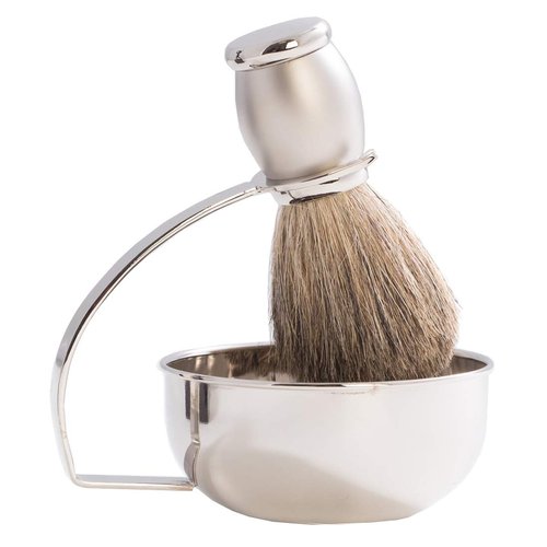 Bey-Berk BB13 Chrome Plated & Satin Finished Soap Dish with Pure Badger Brush, Grey