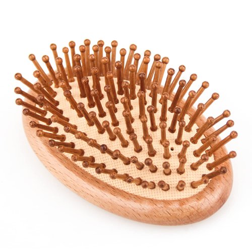 Bamboo Hair Brush, Ancable Travel Portable Wooden Bamboo Bristle Scalp Massager, Anti-Static Air Cushion Brush Comb, Mini HairBrush for Men Women Kids Thick Thin Curly Straight Wet Dry Hair Restore