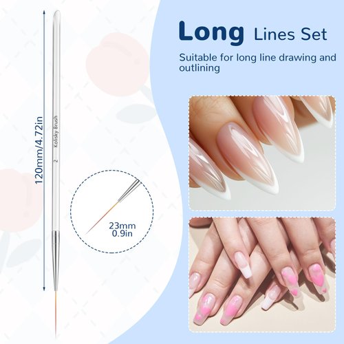 Qianyu 5 Pcs Nail Art Brushes Sets Gel Polish Fine Liner Brushes Nail Design Pens 6/9/12/18/23mm Acrylic Handle Detail Drawing Tool for Home Salon Manicure DIY Women Nail Art Tech Supplies