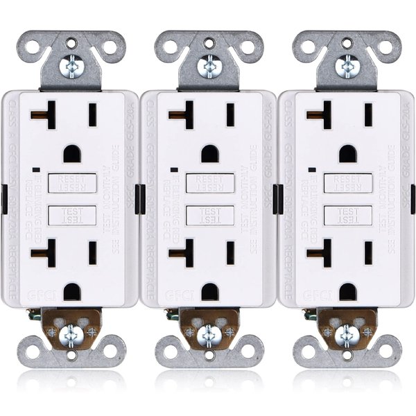 GFCI Outlet 20 Amp [3-Pack], Non-Tamper-Resistant GFI Duplex Receptacles with LED Indicator, Self-Test Ground Fault Circuit Interrupter, ETL Listed, White, 3 Piece
