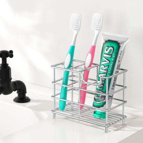 HBlife Small Toothbrush Holder for Bathroom, 5 Slots Silver Stainless Steel Bathroom Accessories Organizer
