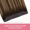 GOO GOO Wire Hair Extensions Real Human Hair, 16inch 95g Chocolate Brown to Caramel Blonde, Invisible Wire Hair Extensions with Transparent, Seamless Fish Line Hairpiece, Straight Remy Hair Extensions