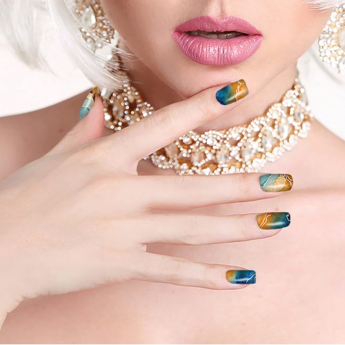 12 Sheets Marble Full Nail Wraps Bronzing Stickers, Nail Polish Strips DIY Self-Adhesive Nail Art Decals with 2 Piece Nail Files for Daily Party Decorations (168 Pieces)