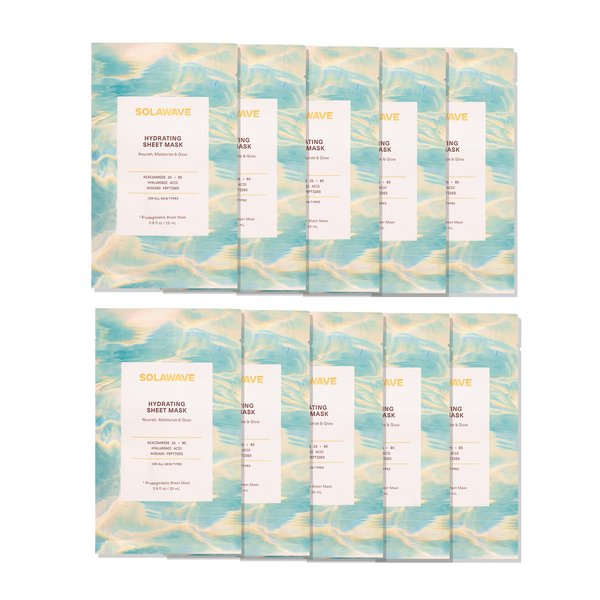 SolaWave Hydrating Sheet Mask, Anti Aging Face Mask with Niacinamide, Hydrating Face Mask with Hyaluronic Acid, Moisturizing Face Masks (10 Pack)