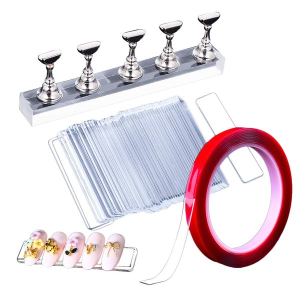 EBANKU Acrylic Nail Display Stand Set, 50Pcs Acrylic Nails Holder Stand with 10M Double Sided Tape for Nails Walls, Magnetic Nail Practice Stand Manicure Tools
