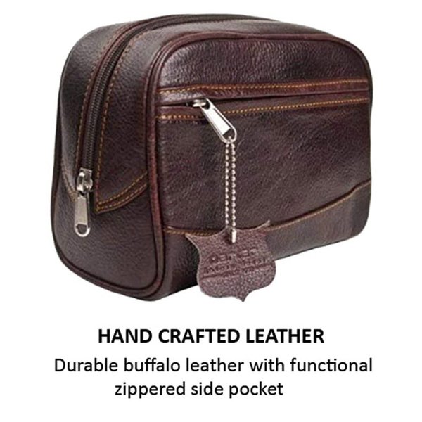 Parker Men’s Travel Toiletry Bag–Handmade Buffalo Leather Dopp Kit for Men–Full Size Waterproof Bag with Zippered Side Pockets Travel Toiletry Organizer