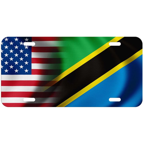 Aluminum License Plate - Flag of Tanzania (Tanzanian) - Waves/USA