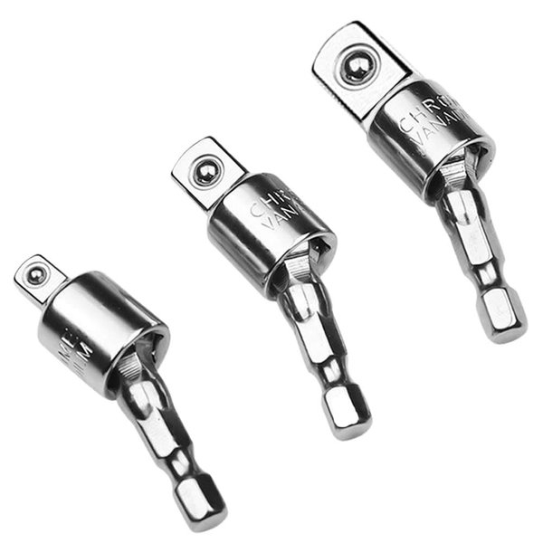 Hymnorq 360 Degree Rotatable Socket Adapters 3PC Set, 1/4 Inch Hex Shank to 1/4 3/8 1/2 Square Socket Drives, Electroplating Finished CR-V Steel, Use with Impact and Power Drill, for Narrow Workplace