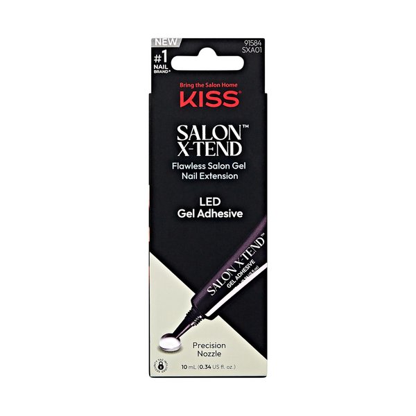 KISS Salon X-tend, Press-On Nails, Nail glue included, Gel Adhesive', Clear, Size, Shape, Includes 10Ml Led Gel Adhesive