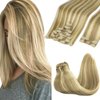 GOO GOO Clip in Hair Extensions Real Human Hair, 16inch 150g 9Pcs, 16/22 Light Blonde Highlighted Golden Blonde, Remy Human Hair Extensions Clip ins for Women, Natural Human Hair