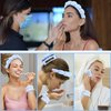 ACO-UINT 6Pcs Blue Spa Headband and Wrist Washbands Set, Skincare Headband Face Wash Headband Makeup Headband, Hair Claw Clip and Powder Puffs for Women and Girls