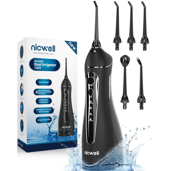Nicwell Water Dental Flosser Teeth Pick - 4 Modes Dental Oral Irrigator, Portable & Rechargeable IPX7 Waterproof Personal Orthodontic Supplie Water Teeth Cleaner Picks for Home Travel
