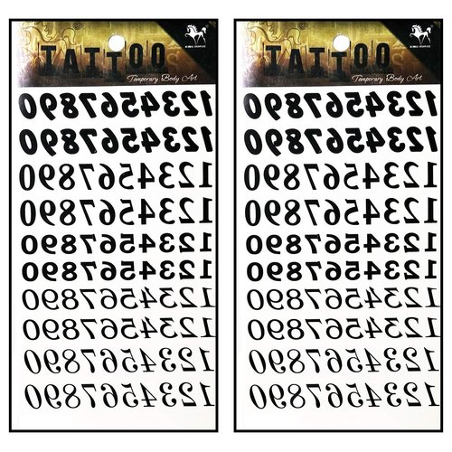 Tattoos 2 Sheets Number 0 to 9 text font letter Vintage Temporary Tattoos Stickers Fake Body Arm Chest Shoulder Tattoos for Teens Men Women
