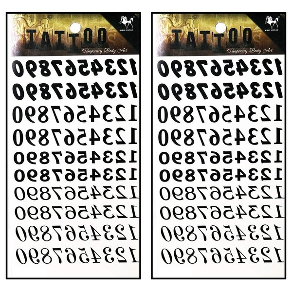 Tattoos 2 Sheets Number 0 to 9 text font letter Vintage Temporary Tattoos Stickers Fake Body Arm Chest Shoulder Tattoos for Teens Men Women