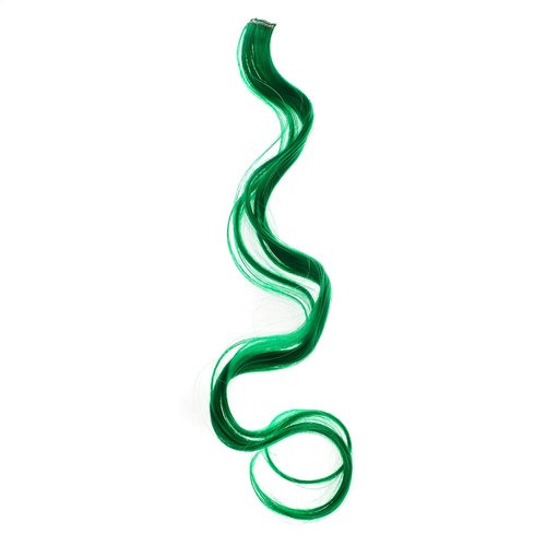 SWACC 12 Pcs Curly Wavy One Color Party Highlights Clip on in Hair Extensions Colored Hair Streak Synthetic Hairpieces (Green)