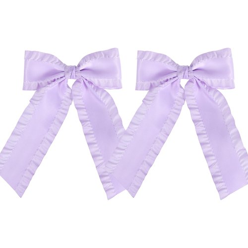 4" Ruffle Ribbon Hair Bow Clips for Girls,Light Purple Silky Satin Bowknot Alligator Barrettes with Long Tail,Cute Handmade Ponytail Holder Accessories for Toddler Teens Kids Women