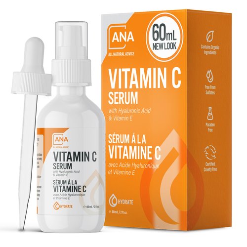 All Natural Advice Vitamin C Serum For Face, 60ml / 2oz with 20% Vitamin C, Hyaluronic Acid, Aloe, MSM, Vitamin E, & Organic Botanicals Solution, Support Skin Brightening with Vitamin C Face Serum