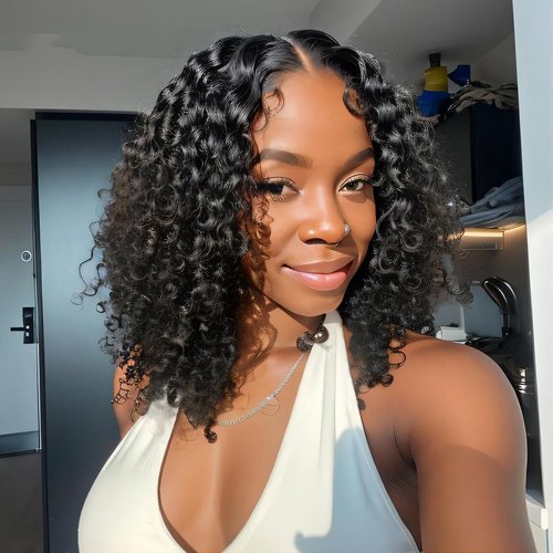 ISEE Wear and Go Glueless Wigs Human Hair Pre Plucked Deep Wave Bob Wig Human Hair Lace Front Wigs for Women Upgraded No Glue Pre Cut 4x4 Lace Closure Glueless Wigs for Black Women Human Hair 16 Inch