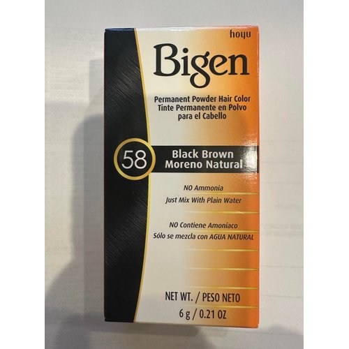 Bigen Permanent Powder Hair Color, #58 Black Brown - Color Powder 0.21 oz (6 g), Measuring Cup 1 pc. per box (Solstice)