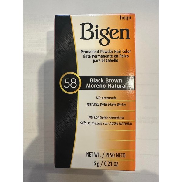 Bigen Permanent Powder Hair Color, #58 Black Brown - Color Powder 0.21 oz (6 g), Measuring Cup 1 pc. per box (Solstice)