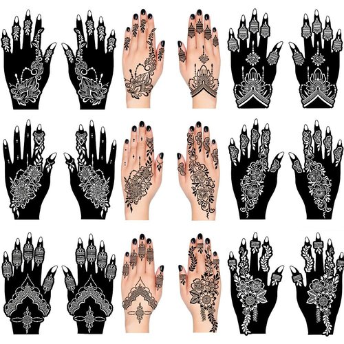 QSTOHENA Henna Tattoo Stencil Kit 171pcs, 20 Sheets Reusable Henna Stencils for Hands Indian Arabian Temporary Glitter Airbrush Tattoo Stencils for Face Body Paint DIY