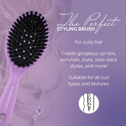Curl Keeper Styling Brush - Gently Distributes Products and Oils from Roots, Deep Bristles for Thick Hair - Lightweight Hair Accessory