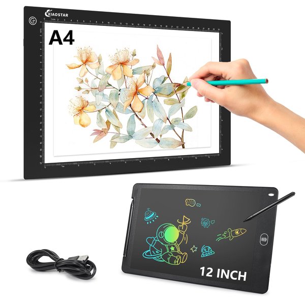 VALUCKY A4 LED Light Box,Ultra-Thin Tracing Light Pad,3 Level Adjustable Brightness Drawing with 12inch Writting Table for Artists,Sketching & Drawing,Animation,Diamond Painting