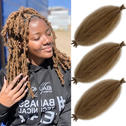 Afro Spring Twist Hair Color 27 Kinky Braiding Hair for Butterfly Locs 16 Inch 3 Packs Marley Twist Braiding Hair #27 Golden Brown Cuban Twist Hair Extension for Black Women