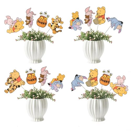 24PCS Winnie Party Decorations,Centerpieces Decorations Stick Table Toppers For Birthday Party Supplies Decor Table Toppers