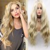 xiweiya Highlighted Blonde Wigs Long Loose Wavy Mixed Color Blonde Gold Synthetic Lace Front Wig Pre Plucked 13x4 Lace Wig Natural Hairline Heat Resistant Fiber Wigs for Women
