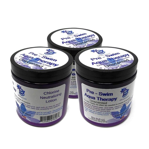 Diva Stuff Pre-Swim Aqua Therapy Chlorine Neutralizing Body Lotion,Protects Skin From Chlorine and Salt Water, Unscented, 3 pack