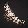 Teyglen Bride Flower Wedding Hair Comb Handmade Gold Leaf Flower Headpiece for Bride Flower Bridal Crystal Hair Comb Hair Jewelry for Women Wedding Party