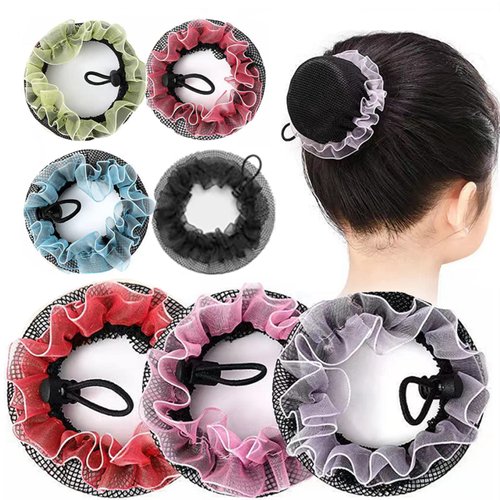 AsggBah 7pcs Colored Bun Hair Nets Small Sized 7.5cm/2.95" Reusable Elastic Mesh Bun Cover with Drawstring Hair Snood for Little Girls Kids Hair Fixing(7 Colors)